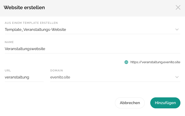 Event-Website erstellen und URL definieren1