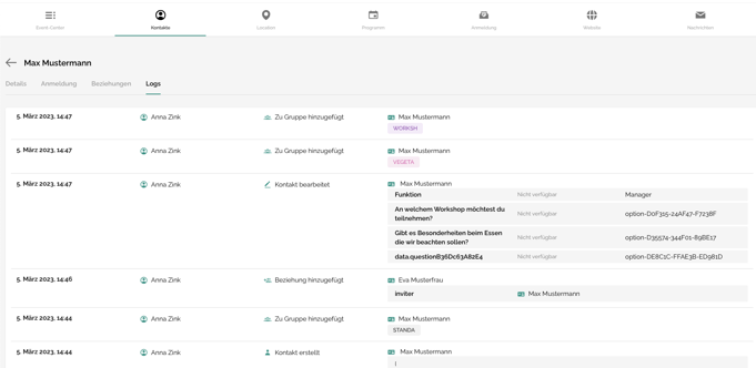 Kontaktdetails (persönliche Informationen, Teilnehmerantworten, Beziehungen, Logs, Anmeldestatus) einsehen und bearbeiten Noch niemand folgt 7