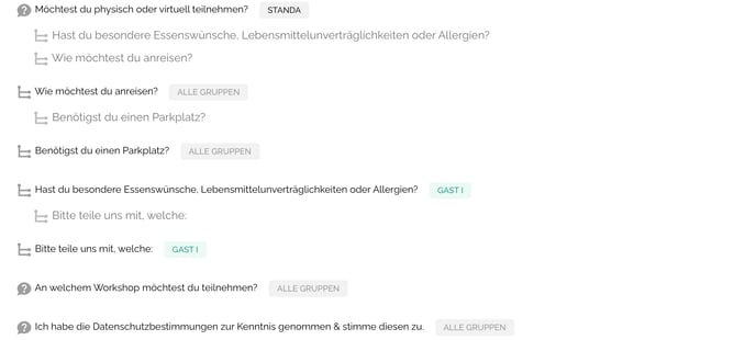 Lege veranstaltungsspezifische Zusatzfragen und Unterfragen fest1