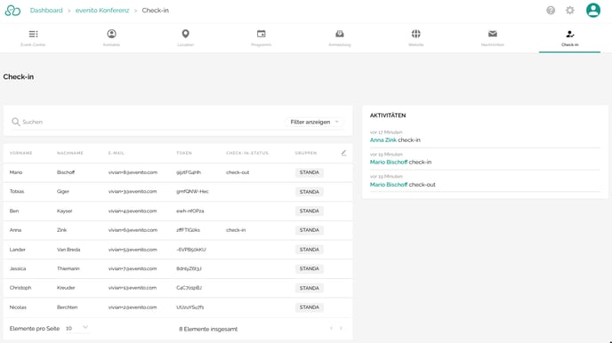 Teilnehmer über das evenito Back-Office einchecken2